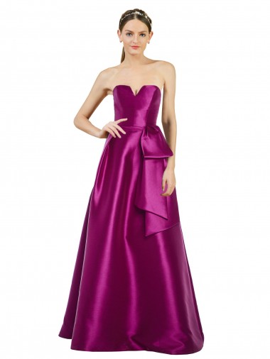 Cheap Sleeveless V-Neck Long Satin Bridesmaid Dress / Prom Dress with Bow Waist Perth