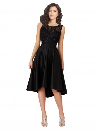 Cheap Short High Low Satin Cocktail Bridesmaid Dress with a Beaded and Embroidered Bodice Perth