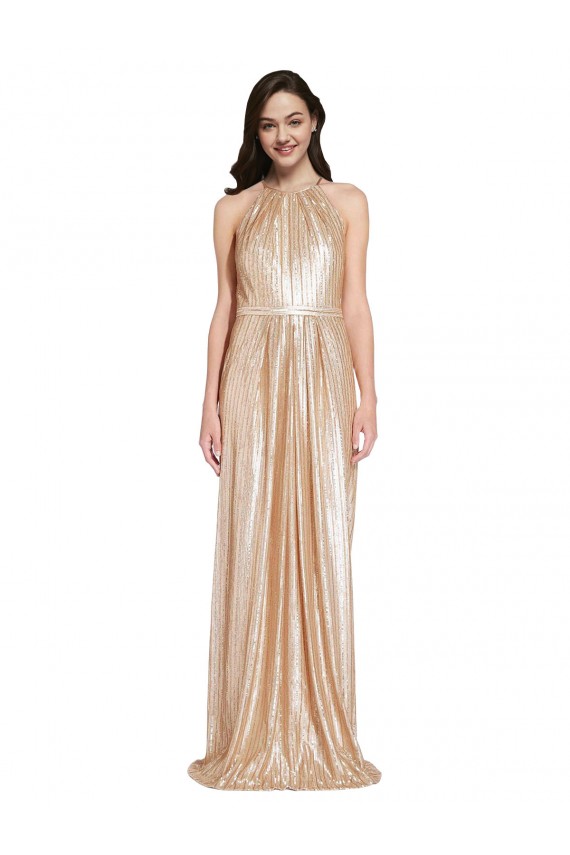 Floor Length Halter Neck Sparkling Formal Sequin Bridesmaid Dress / Prom Dress with Pleats