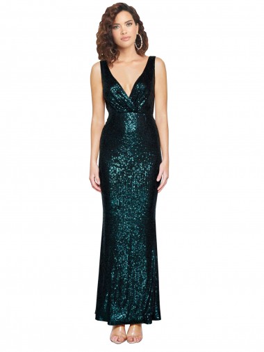 Cheap V-Neck Full Length Formal Sequin Bridesmaid Dress / Prom Dress with Draped Back Perth