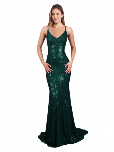 Cheap Fishtail Shaped V-Neck Open Back Long Formal Sequin Bridesmaid Dress / Prom Dress Perth