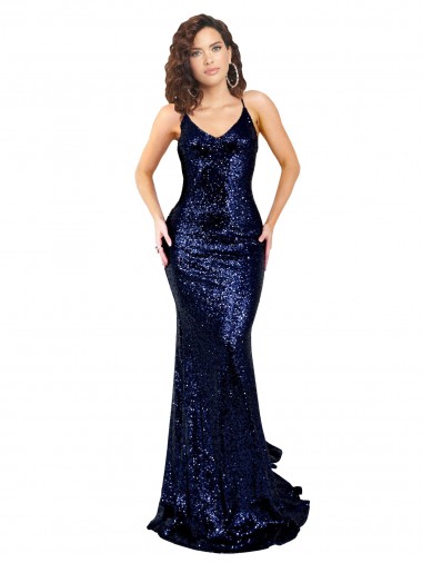 Cheap Mermaid V-Neck Low Back Long Formal Sequin Bridesmaid Dress / Prom Dress Perth
