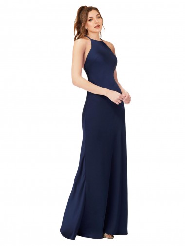 Cheap High Neck Satin Bridesmaid Dress / Prom Dress with Strappy Back Perth