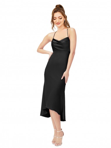 Cheap High Low Formal Silky Satin Cowl Neck Cocktail Midi Bridesmaid Dress / Prom Dress Perth