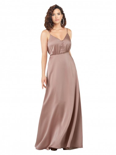 Cheap Subtle V-Neckline Formal Silky Satin Bridesmaid Dress with Front Button Detail Perth