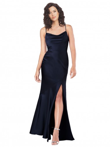 Cheap Draped Cowl Neck Formal Silky Satin Bridesmaid Dress / Prom Dress with Skirt Slit Perth
