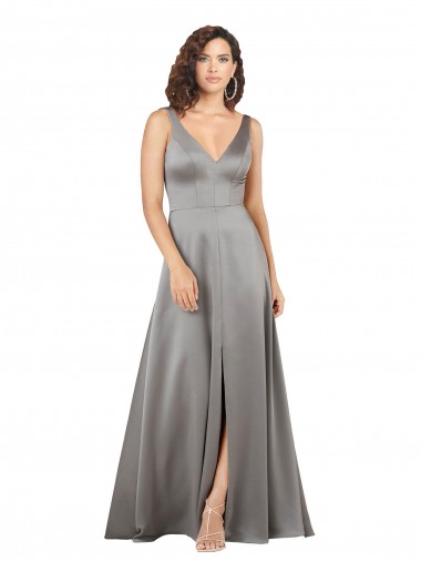 Cheap Plunging V-Neckline Long A-Line Formal Silky Satin Bridesmaid Dress / Prom Dress Perth