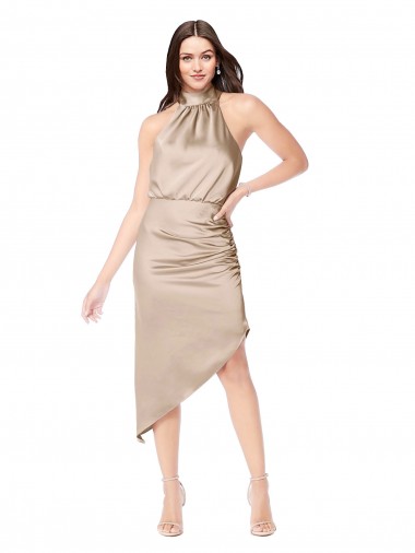 Cheap Silky Satin High Low Midi Cocktail Length Bridesmaid Dress / Prom Dress with Asymmetric Skirt Perth