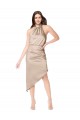 Silky Satin High Low Midi Cocktail Length Bridesmaid Dress / Prom Dress with Asymmetric Skirt