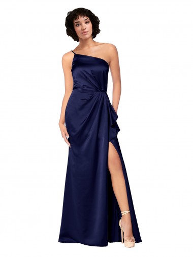 Cheap One Shoulder Formal Silky Satin Bridesmaid Dress / Prom Dress with Skirt Slit Perth