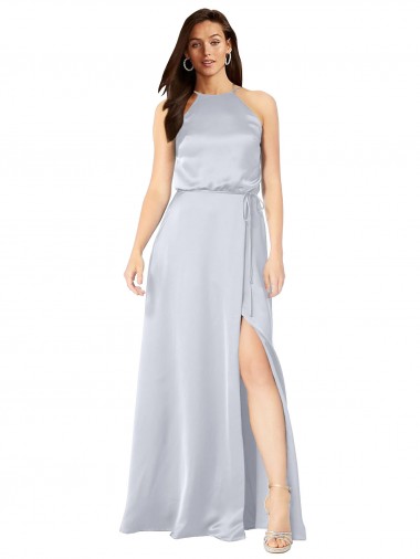 Cheap Halter Neck Formal Silky Satin Bridesmaid Dress with Strappy Back Perth