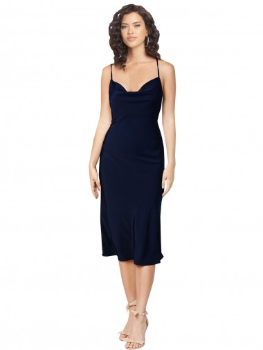 Cheap Short Cocktail Midi Length Formal Silky Satin Bridesmaid Dress / Prom Dress with Cowl Neck and Cross Back Straps Perth