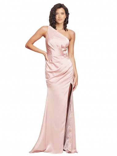 Cheap Full Length Ruched Formal Silky Satin Bridesmaid Dress / Prom Dress with Low Back and High Split Perth