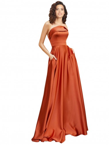 Cheap Strapless Sweep Train Formal Silky Satin Bridesmaid Dress / Prom Dress with Pleats Perth