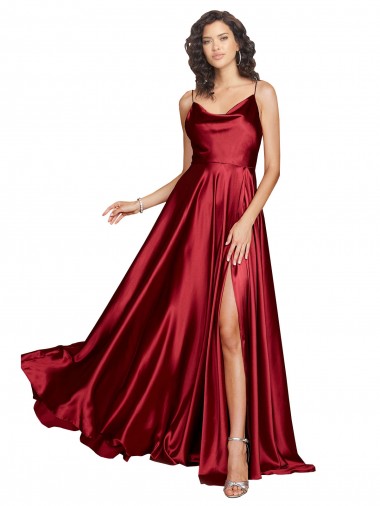 Cheap Cowl Neckline Long Formal Silky Satin Bridesmaid Dress / Prom Dress with Spaghetti Straps Perth