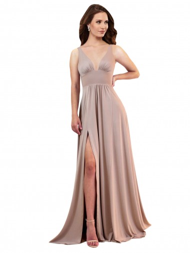 Cheap Long A-Line Plunge V-Neckline Formal Spandex Bridesmaid Dress / Prom Dress with Slit Perth
