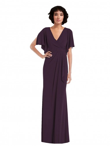 Cheap Faux Wrap Split Sleeves Formal Maxi Spandex Bridesmaid Dress / Prom Dress with Cascade Skirt Perth