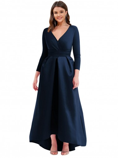 Cheap Long Sleeves Wrapped Formal Spandex Bridesmaid Dress / Prom Dress with High Low Full Skirt and Pockets Perth