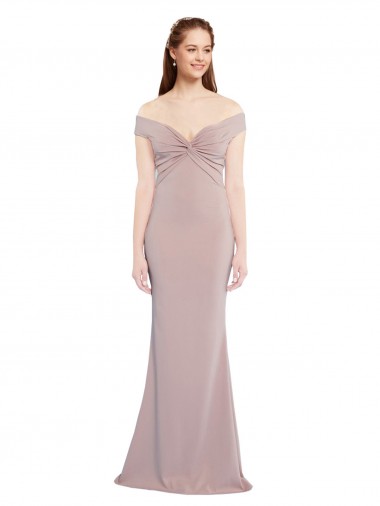 Cheap Knotted Off the Shoulder Formal Crepe Bridesmaid Dress / Prom Dress with Cut-Out Back Perth