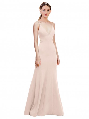 Cheap Deep V-Neck and Back Long Formal Crepe Bridesmaid Dress / Prom Dress Perth