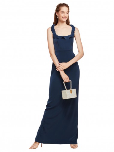 Cheap Scoop Neck with Ruffles Long Formal Crepe Bridesmaid Dress / Prom Dress with Back Slit Perth
