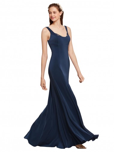 Cheap Fit and Flare Long Formal Crepe Bridesmaid Dress / Prom Dress with Round Neck Perth