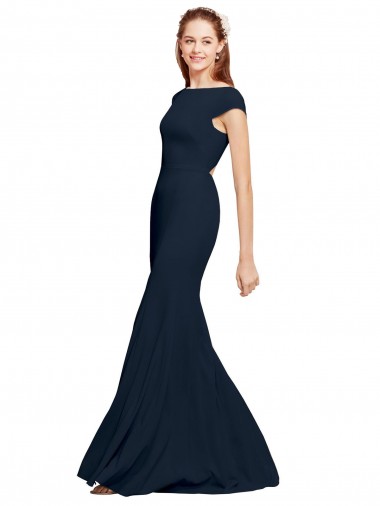 Cheap Fit and Flare Long Formal Crepe Bridesmaid Dress / Prom Dress with Tie Open Back Perth