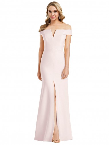 Cheap Off the Shoulder Notch Trumpet Formal Crepe Bridesmaid Dress / Prom Dress with Front Slit Perth