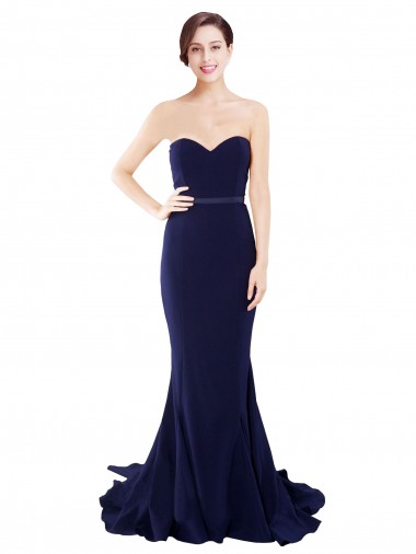 Cheap Strapless Sweetheart Neckline Crepe Bridesmaid Dress / Prom Dress with Satin Waistband Perth