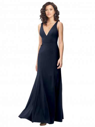 Cheap Classic V-Neck Long Stretch Formal Crepe Bridesmaid Dress / Prom Dress with V-Back Perth