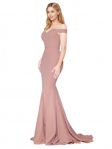 Cheap Off the Shoulder Sweetheart Long Sweep Train Formal Crepe Bridesmaid Dress / Prom Dress Perth