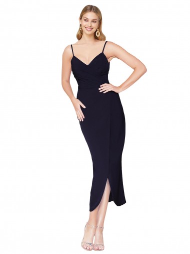 Cheap High Neck Spaghetti Straps Formal Crepe Short Cocktail Wrap Bridesmaid Dress / Prom Dress Perth