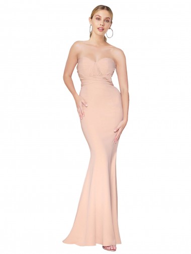 Cheap Sweetheart Shirred Neck Long Floor Length Formal Crepe Bridesmaid Dress / Prom Dress Perth