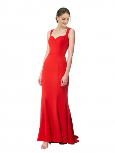Cheap Long Chapel Train Fishtail Maxi Formal Crepe Bridesmaid Dress / Prom Dress with Sweetheart Neckline Perth