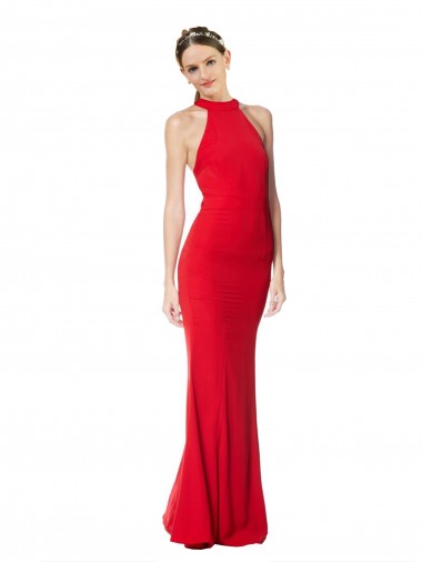 Cheap Halter Neck Keyhole Back Sleeveless Formal Crepe Maxi Bridesmaid Dress / Prom Dress Perth