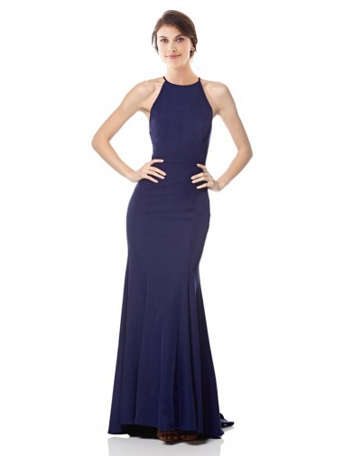Cheap High Neck Fishtail Formal Crepe Bridesmaid Dress / Prom Dress with Open Back Detail Perth