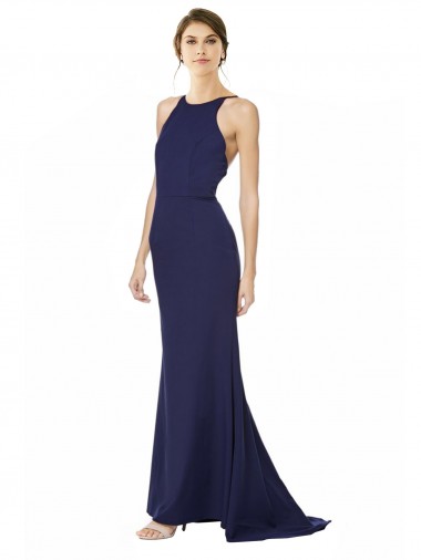 Cheap Fishtail High Neck Maxi Formal Crepe Bridesmiad Dress with Strappy Back Detail Perth