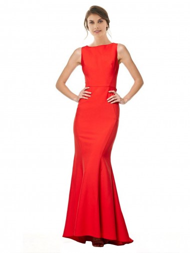 Cheap High Neck Maxi Formal Crepe Bridesmiad Dress with Exaggerated Back Ruffle Perth