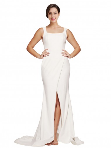 Cheap Square Neck Long Sheath Sweep Train Crepe Bridesmaid Dress / Prom Dress  Perth