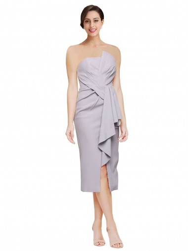 Cheap Short Cocktail Length Strapless Formal Crepe Bridesmaid Dress / Prom Dress with Ruffles Perth