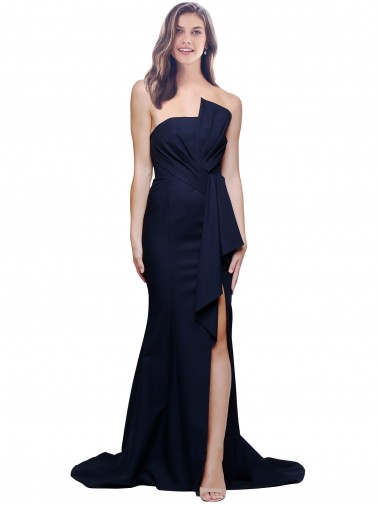 Cheap Long Strapless Sweep Train Low Back Crepe Bridesmaid Dress / Prom Dress Perth
