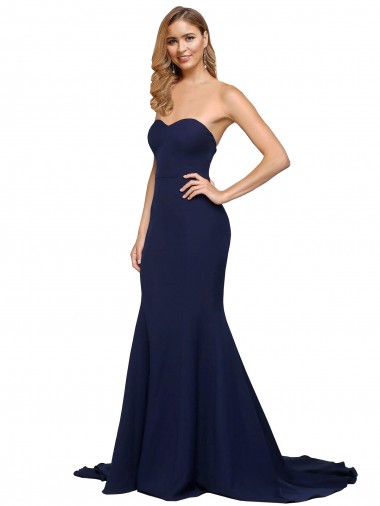 Cheap Fit and Flare Sweetheart Long Formal Crepe Bridesmaid Dress / Prom Dress with Sweep Train Perth
