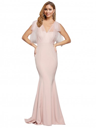 Cheap Double Bow Full Length Sweetheart Formal Crepe Bridesmaid Dress / Prom Dress with Tulle Overlay Perth