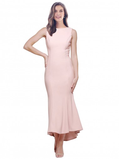 Cheap High Neck Low V-Back Cocktail Midi Length Formal Crepe Bridesmaid Dress / Prom Dress Perth