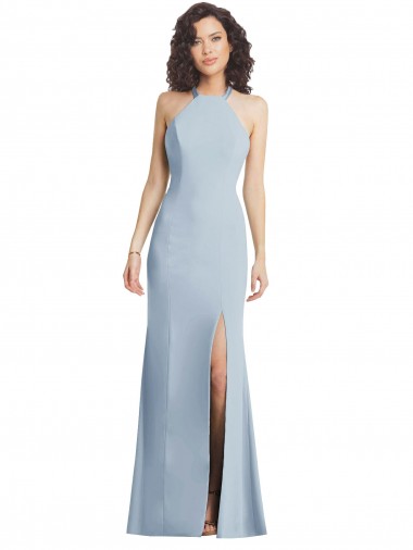 Cheap High Neck Halter Formal Crepe Bridesmaid Dress / Prom Dress with Twist Criss Cross Back Perth