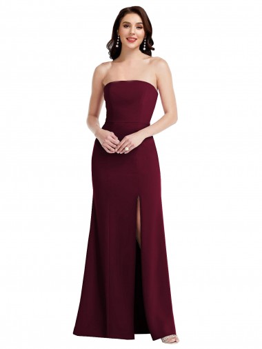 Cheap Strapless Crepe Maxi Bridesmaid Dress / Prom Dress with Front Slit Perth