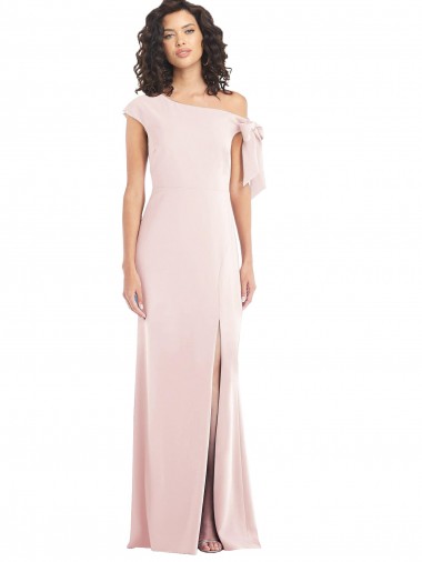 Cheap Off the Shoulder Tie Detail Trumpet Formal Crepe Bridesmaid Dress / Prom Dress with Front Slit Perth