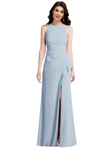 Cheap Halter Maxi Bridesmaid Dress / Prom Dress with Cascade Ruffle Slit Perth