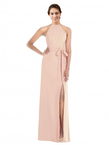 Cheap Halter Criss Cross Cutout Back Maxi Formal Crepe Bridesmaid Dress / Prom Dress Perth