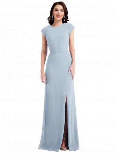 Cheap Cap Sleeve Open Back Trumpet Formal Crepe Bridesmaid Dress / Prom Dress with Front Slit Perth